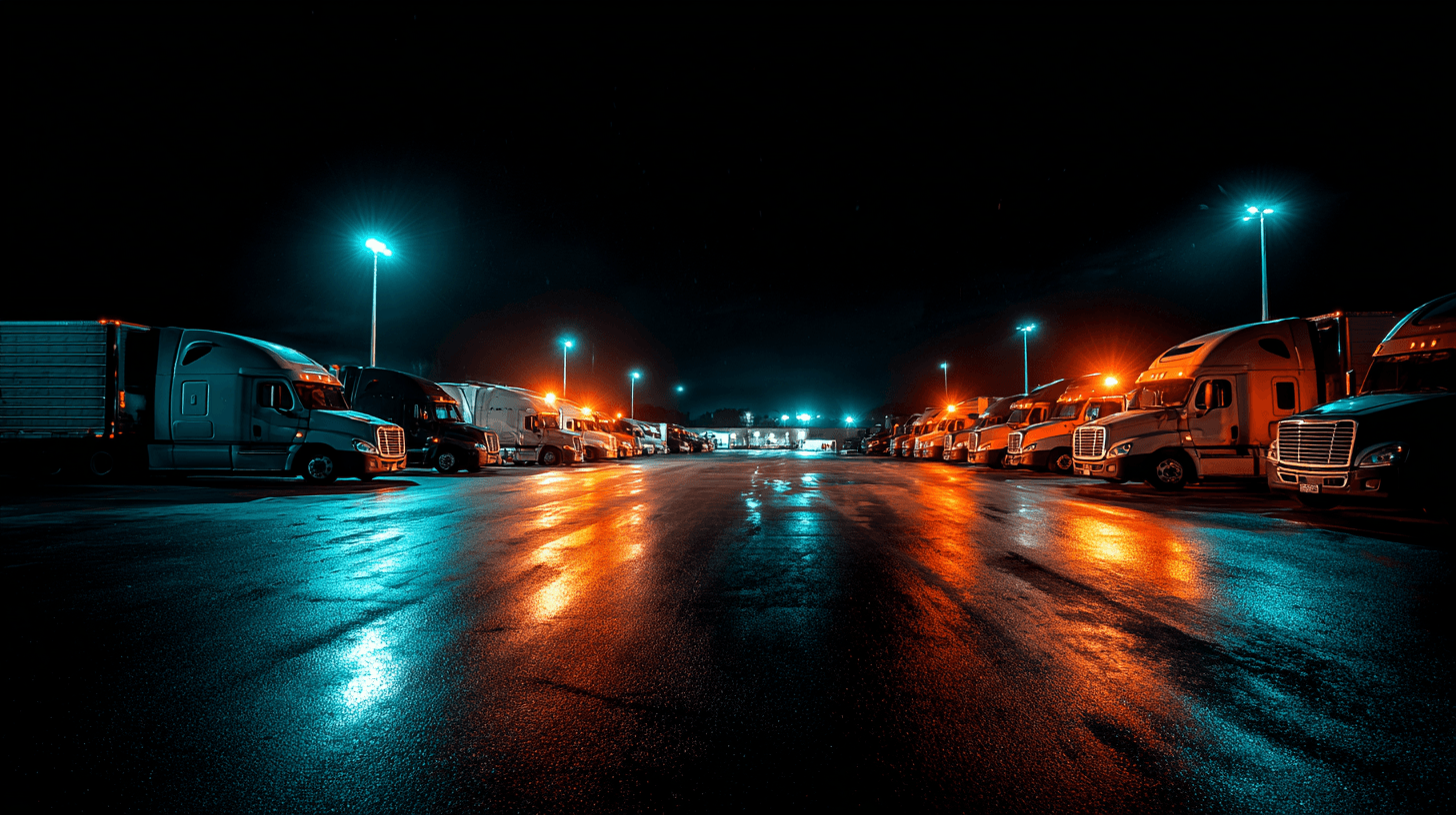 Truck stop at night with Thank You Truck Drivers sign